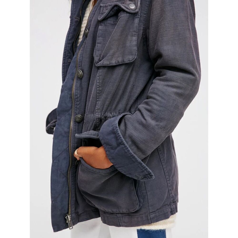 Free People Not Your Brothers Surplus Boho Military Jacket size XS Gray - Picture 2 of 14